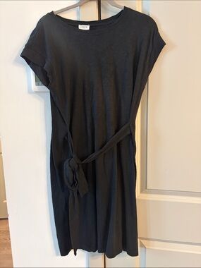 J. Crew Black Tee Midi Dress with Self-Tie Waist